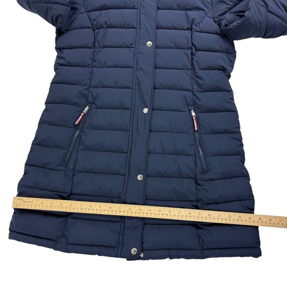 Tommy Hilfiger Women’s Navy TH Flex Puffer Coat w/ Faux Fur Hood – Size Large - Picture 13 of 15